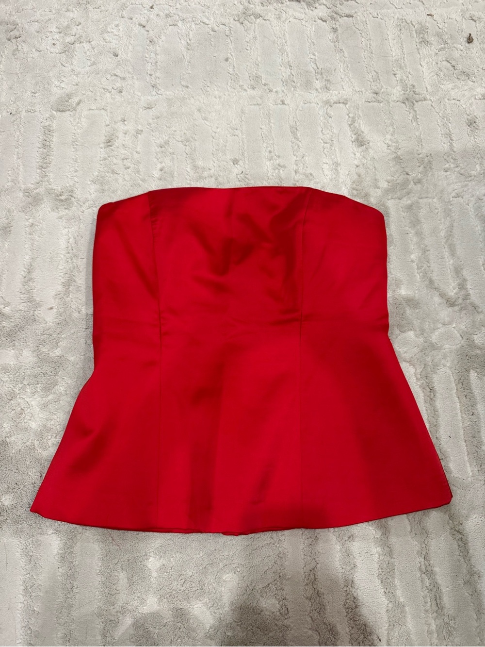 Zara Red Satin Strapless Peplum Top